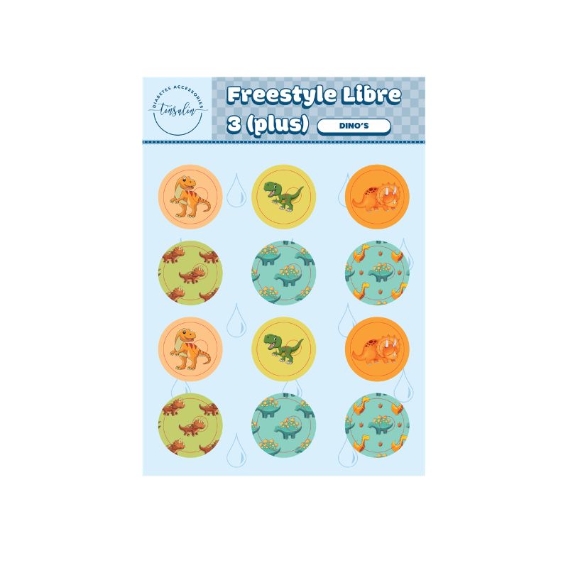 Autocollants de capteur Freestyle Libre 3 / 3 Plus – Dinosaures (12 autocollants)