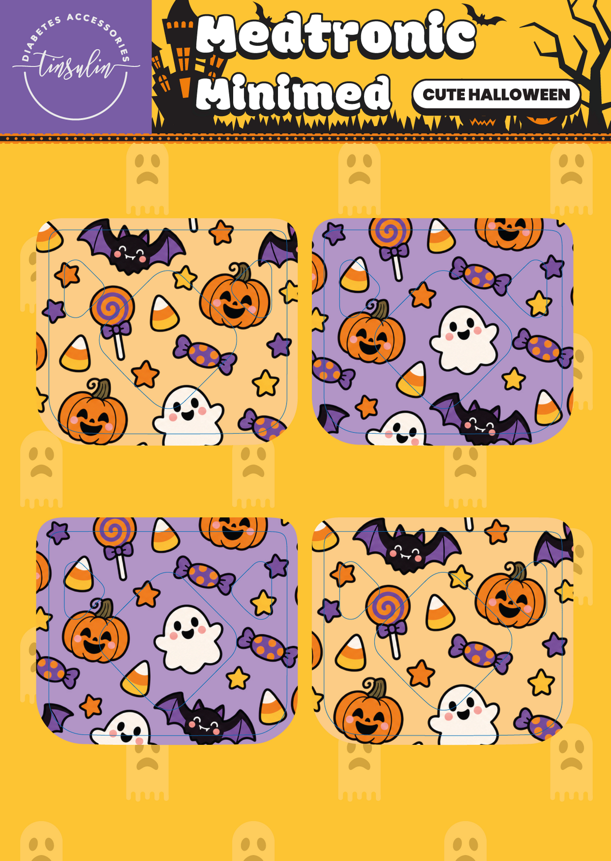 Autocollants pour capteur Medtronic MiniMed – Halloween mignon (4 autocollants)
