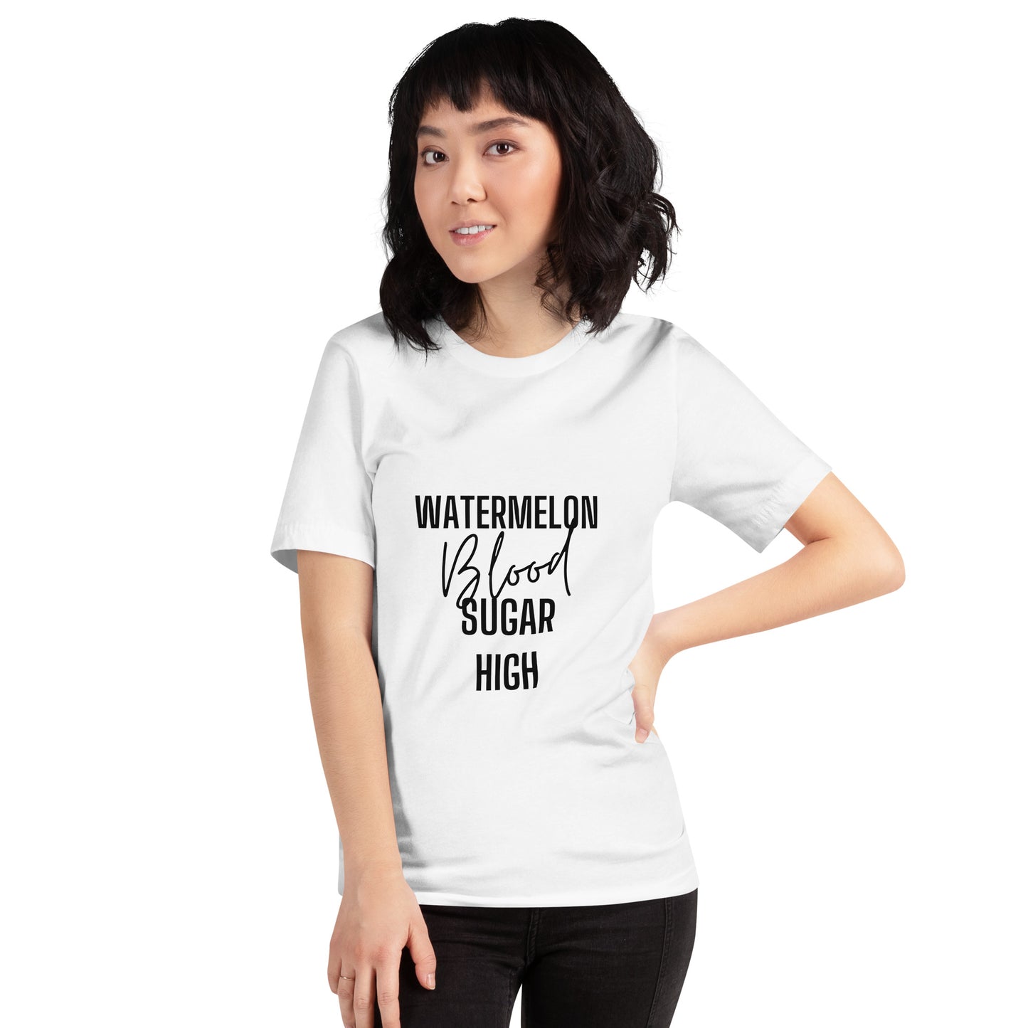 t-shirt blanc unisexe 'pastèque glycémie élevée'