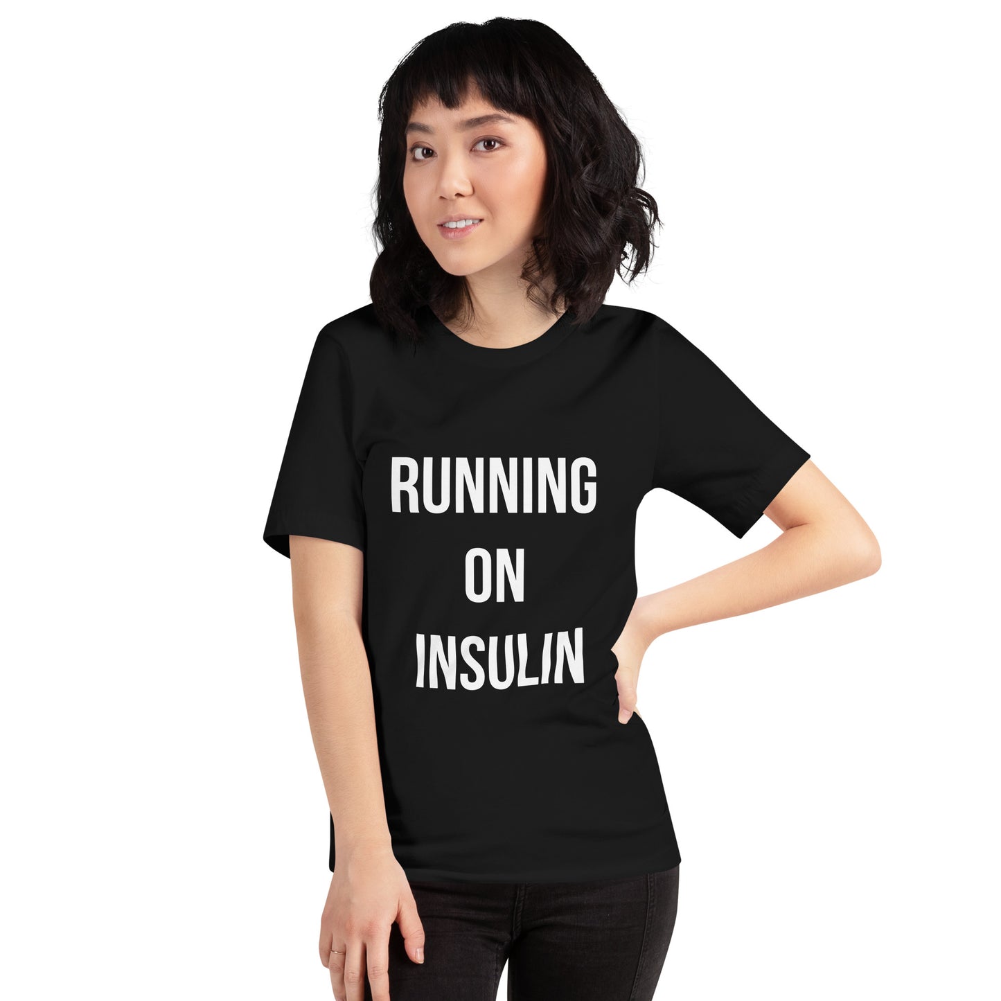 t-shirt noir unisexe 'running on insulin'