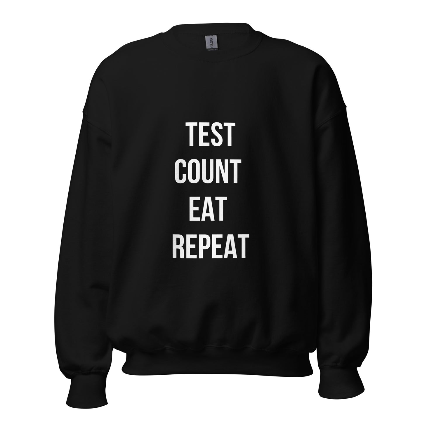 pull noir unisexe 'test count eat repeat'