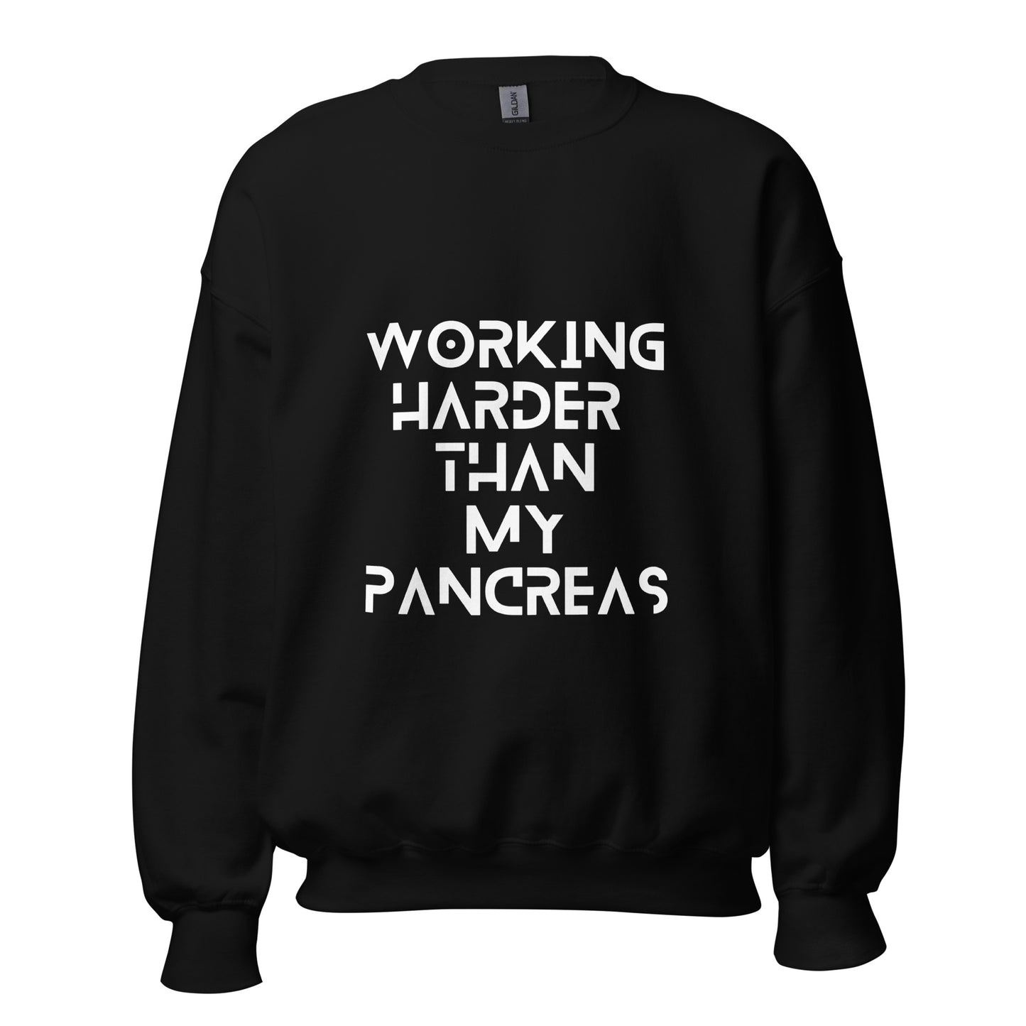 pull noir unisexe 'travailler plus fort que mon pancréas'