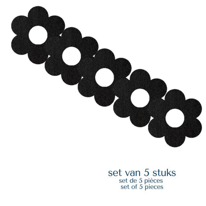 Set van 5 zwarte ringpleisters bloem
