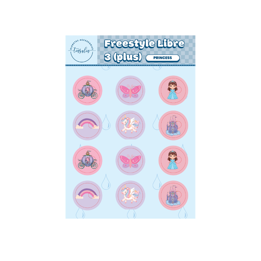 Autocollants de capteur Freestyle Libre 3 / 3 Plus – Princesse (12 autocollants)