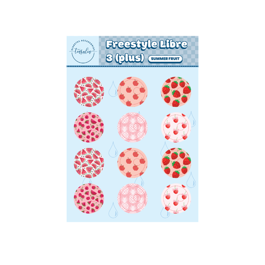 Autocollants de capteur Freestyle Libre 3 / 3 Plus – Fruits d'été (12 autocollants)
