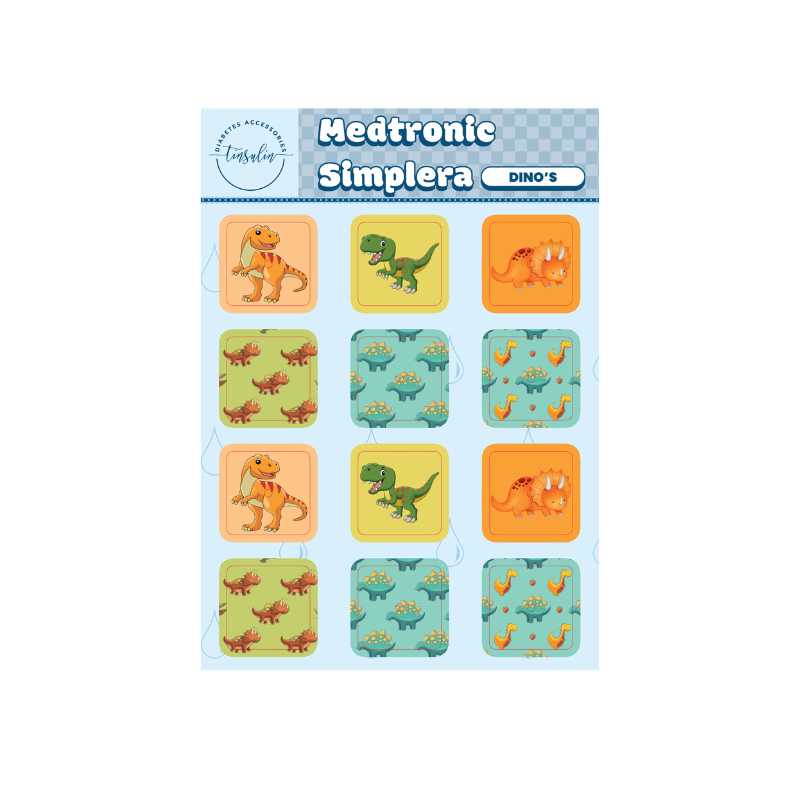Autocollants de capteur Medtronic Simplera – Dinosaures (12 autocollants)