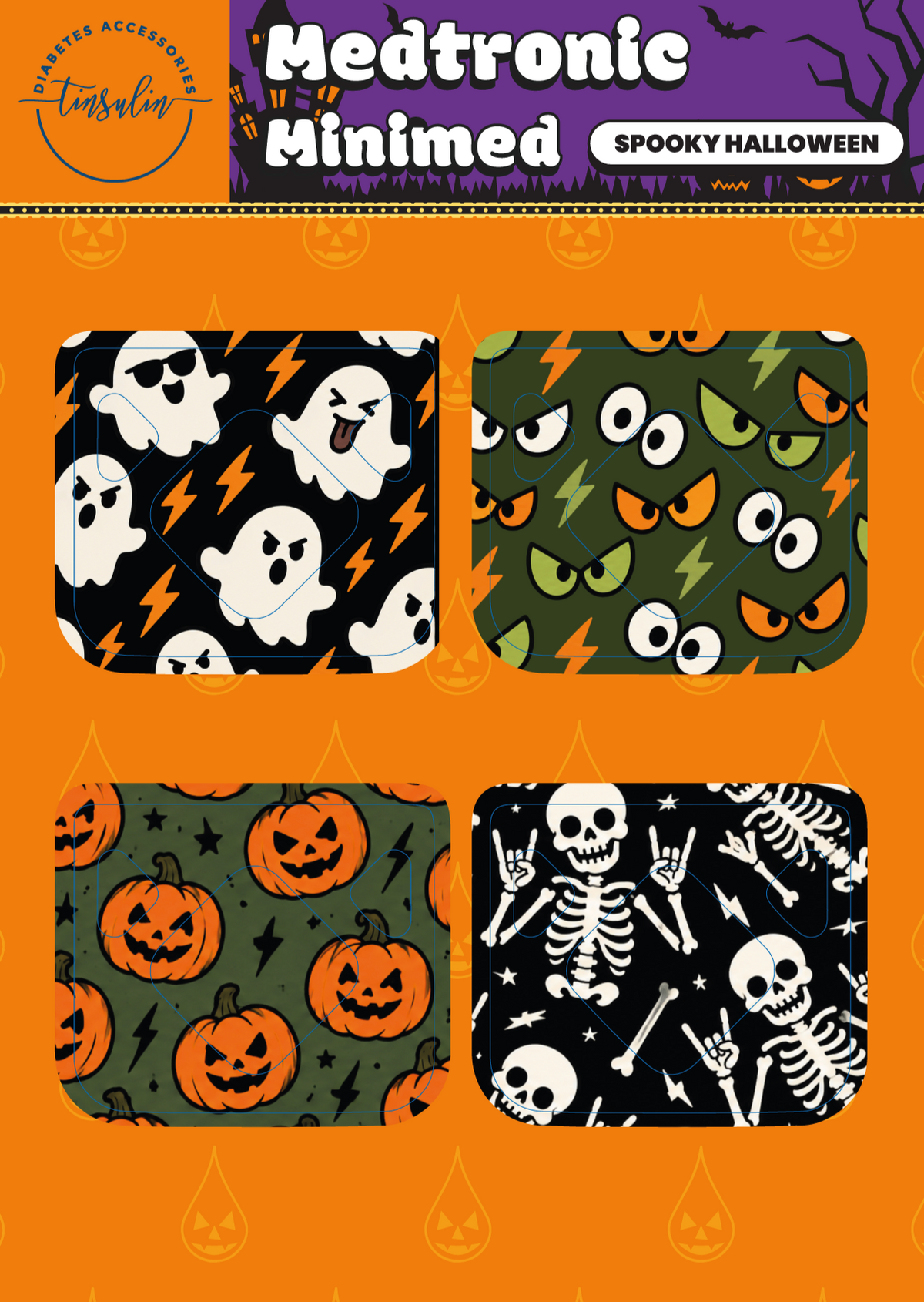 Autocollants pour capteurs Medtronic Minimed – Spooky Halloween (4 autocollants)