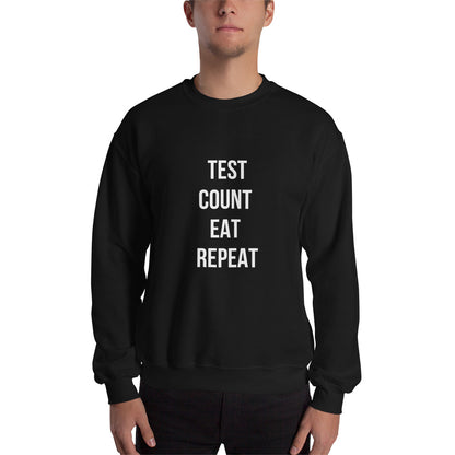 pull noir unisexe 'test count eat repeat'