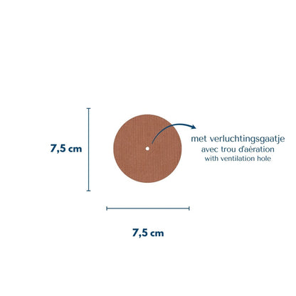 Afmetingen volle sensorpleister: 7,5 x 7,5 cm met verluchtingsgaatje
