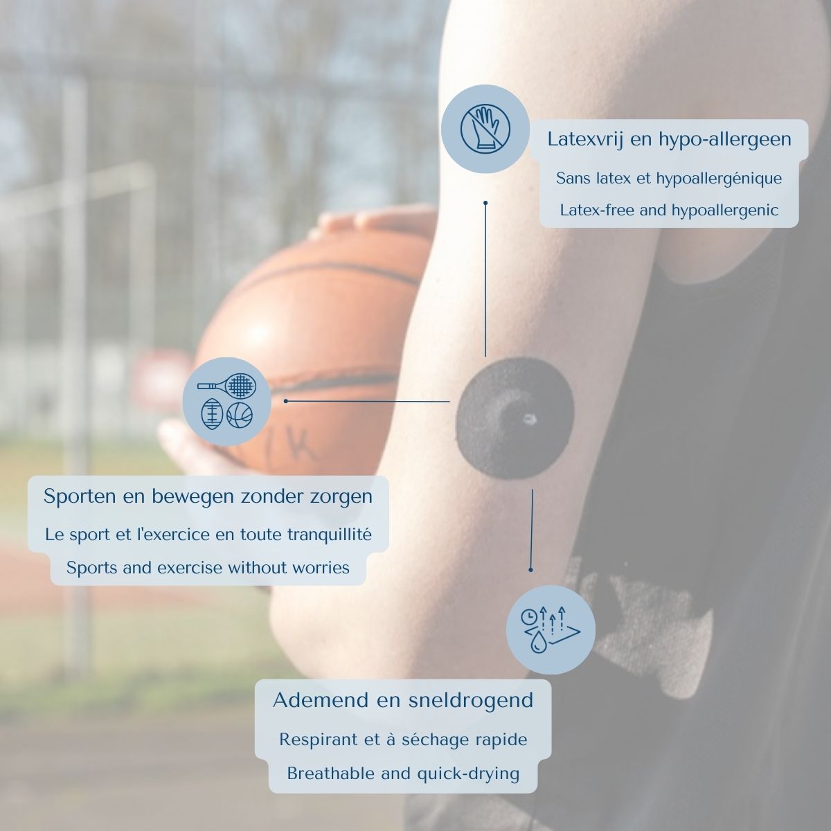 Volle sensorpleister tijdens het sporten: latexvrij, ademend en sneldrogend