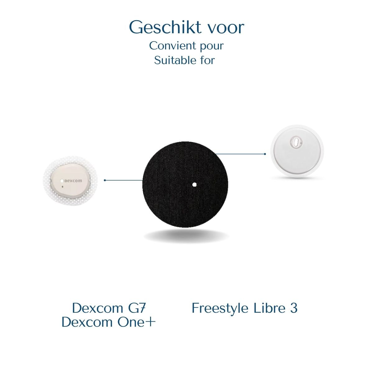 Zwarte volle pleister geschikt voor Dexcom G7, Dexcom ONE+ en Freestyle Libre 3